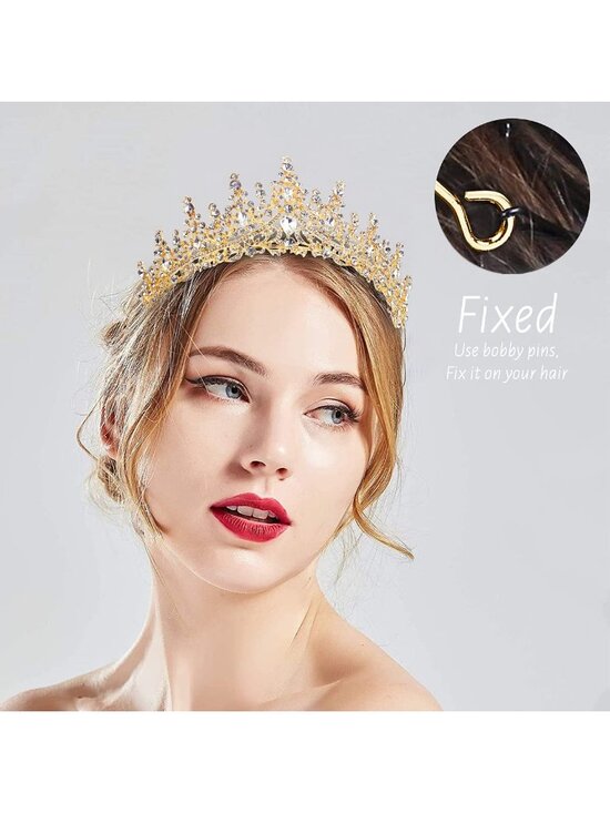 Women\'s Gold Crystal Queen Crown Tiara Wedding Princess Headpiece main image 5